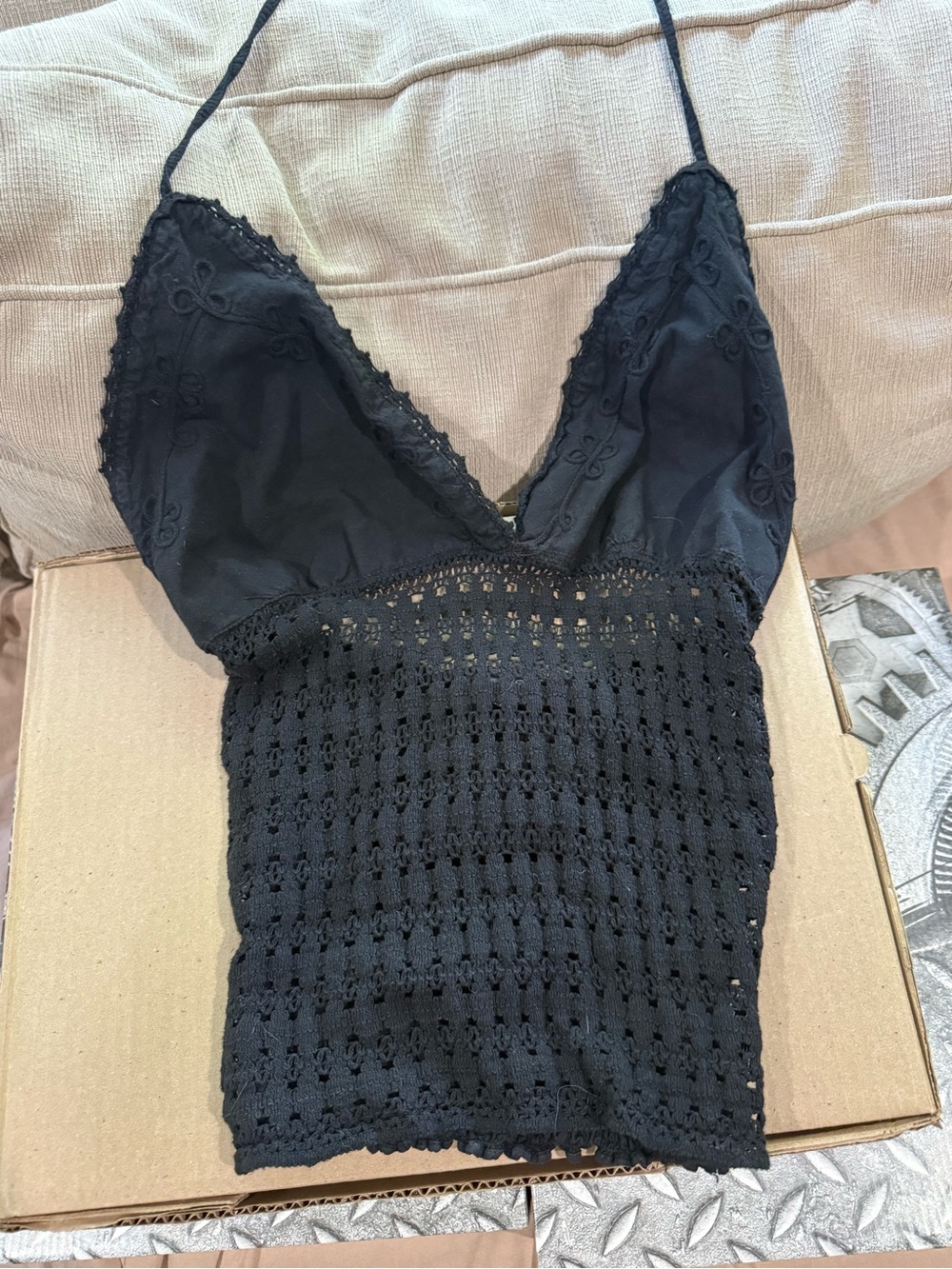 Black Crochet Lace Cami Tank Top